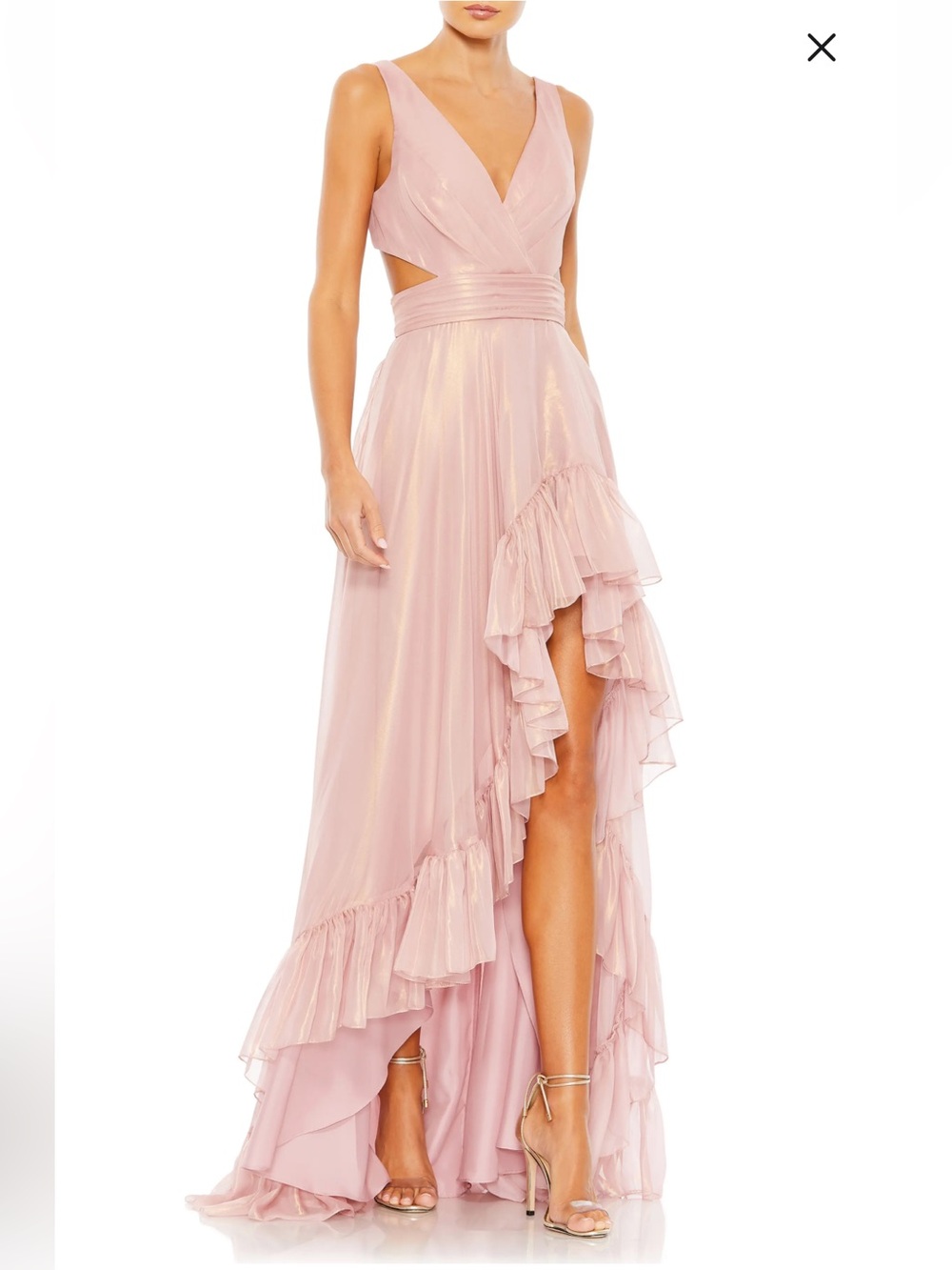 IEENA for Mac Duggal Side and Back Cut Out High Low Ruffle Gown